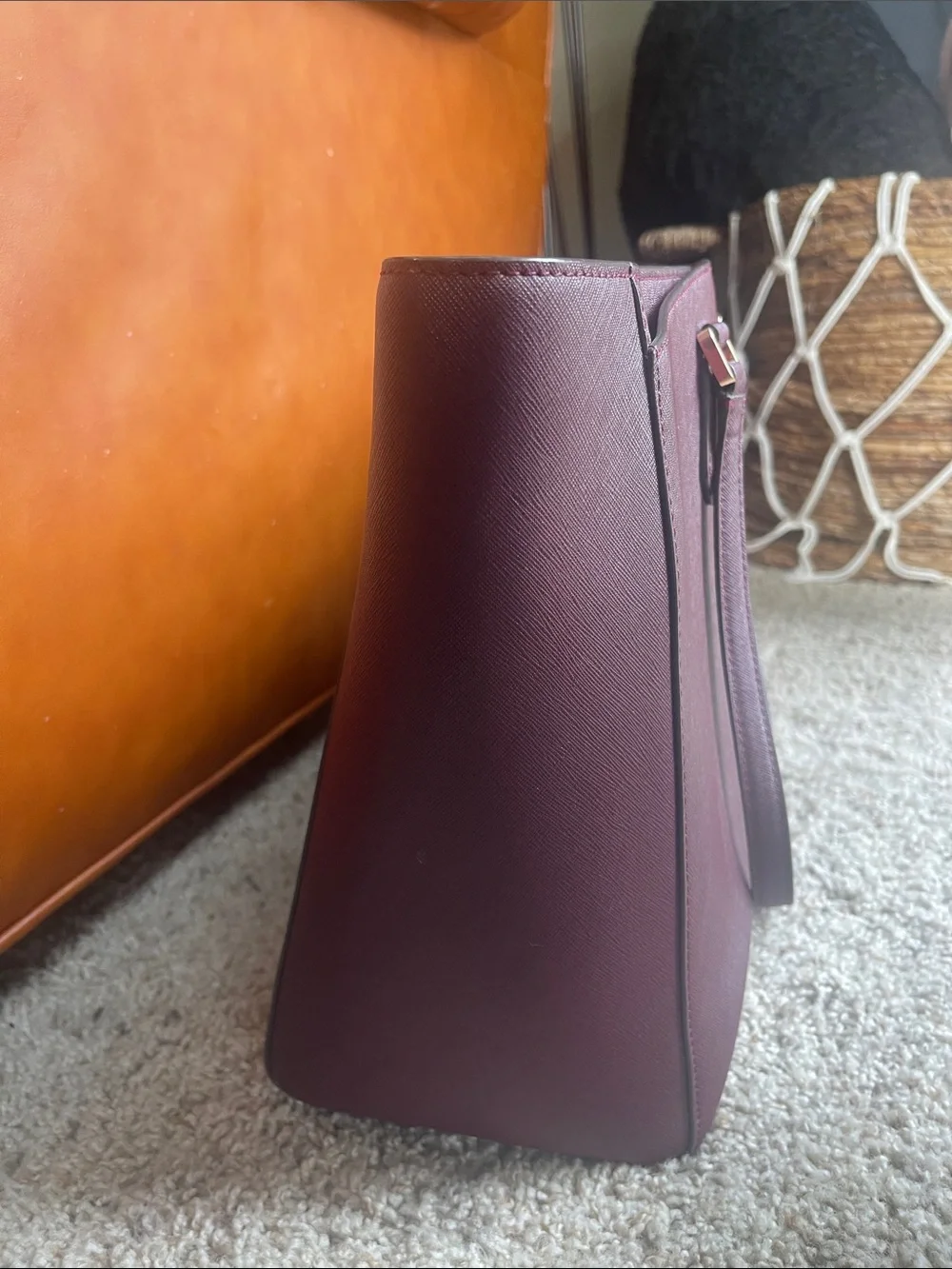 Tory Burch Wine Saffiano Leather Tote with Gold Logo